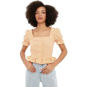 Trendyol Dames Getailleerde Basic Vierkante Kraag Gebreide Blouse, Koraal, 32