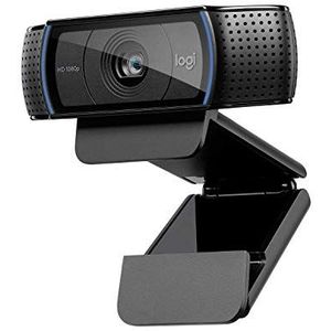 Logitech C920 HD Pro Webcam, full HD 1080p/30fps videogesprekken, helder stereogeluid, HD-lichtcorrectie, werkt met Skype, Zoom, FaceTime, Hangouts, PC/Mac/Laptop/Macbook/tablet, zwart, 1 stuk