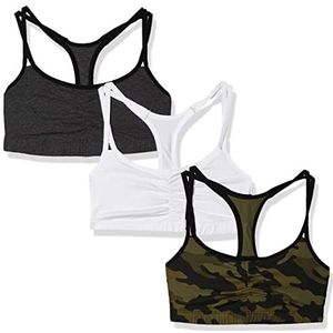 Fruit of the Loom Women's Spaghetti Strap Cotton Pullover Sports Bra, Camo/White/Charcoal with Black, 38