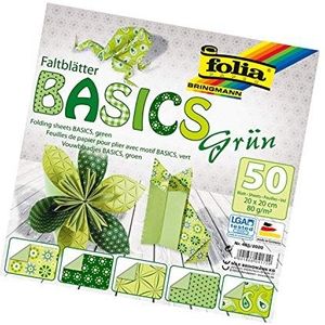 folia 465/2020 - vouwbladen Basics groen 20 x 20 cm, 80 g/m², 50 vellen gesorteerd in 5 motieven - ideaal voor prachtige vouwfiguren en -vormen