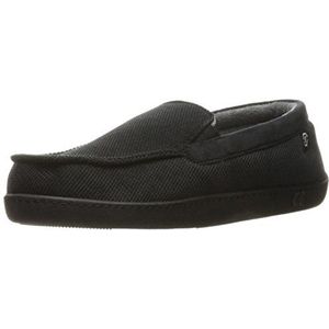 isotoner Heren diamanten manchester moccasine slippers met verkoelend traagschuim voor indoor outdoor comfort, Zwart, Large