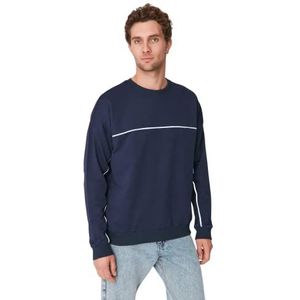 Trendyol Heren Navy Blue Male Oversize Fit Lange Mouwen Bicycle Collar Boyed Sweatshirt, XS