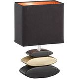 Fischer & Honsel Tafellamp Liner, kunstzinnige tafellamp met decoratieve keramische sokkel & snoerschakelaar, 1xE14, keramiek in zwart, goudkleurig & stoffen kap in zwart, 17x10x29cm