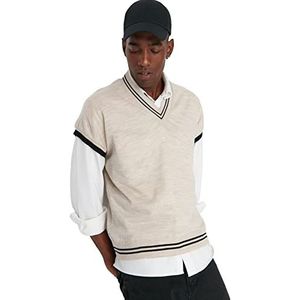 Trendyol Heren Oversized Basic V-hals Knitwear Trui, Ecru, S