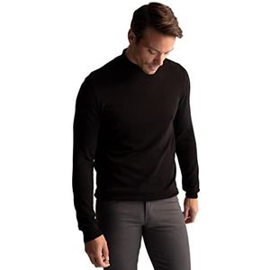 DeFacto Heren gebreide trui met lange mouwen ronde hals sweater - slim fit trui voor heren tops (zwart, L), zwart, L