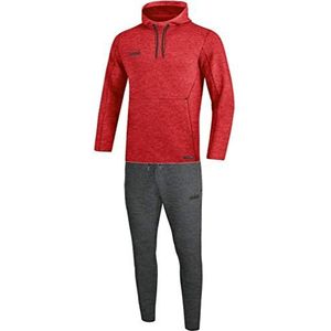 JAKO Dames joggingpak Premium Basics met capuchon, rood gemêleerd, 38, M9629