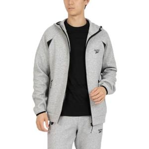 Reebok Heren Contrast Panel Zip Hoody Hooded Sweatshirt, Grey Marl, S