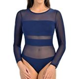 Teyli - Bodysuit - Blauw - Viscose Sheer Mesh - Dames