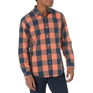 Amazon Essentials Men's Casual poplin overhemd met normale pasvorm en lange mouwen, Marineblauw Oranje Buffel, XS