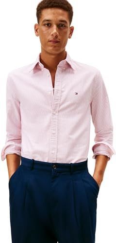 Tommy Hilfiger Heren Heritage Oxford Stripe RF Shirt MW0MW36238 L/S Shirt, ROOD, XS, Rood (Medium Rood/Wit), XS