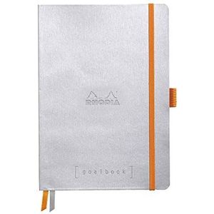Rhodia 117761C notitieboekje Goalbook (DIN A5, 14,8 x 21 cm, geruit, praktisch en trendy, met zacht deksel, 90 g, ivoorkleurig papier, 120 vellen, elastiek, bladwijzer), 1 stuk, zilver