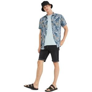 Koton Bermuda voor heren, denim, gevouwen pijpen, knoopsluiting, gedetailleerd katoen, grijs (027), 29