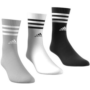 adidas 3-Stripes Cushioned Crew Kindersokken, uniseks, 3 paar, grijs (Medium Dark Grey Heather/White/Black/White), 22-24 EU
