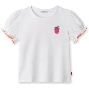 Sanetta T-shirt voor kinderen, meisjes, korte mouwen, pofmouwen, 100% biologisch katoen, wit pebble, 92 cm