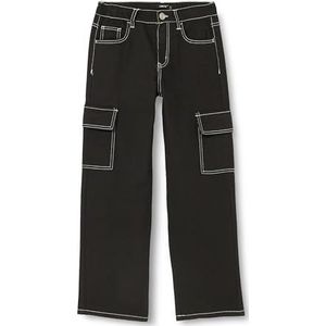 NAME IT Nlnutizza Cargo Pant Cargobroek, uniseks, Zwart/Detail: witte stiksels, 140 cm