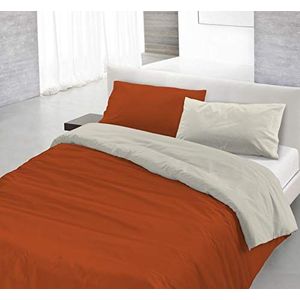 Italian Bed Linen Natuurlijke kleur Dekbedovertrek Set met Doubleface Effen Kleur Tas Blad en Kussensloop, 100% Katoen, Aardse/Crème, kleine dubbele