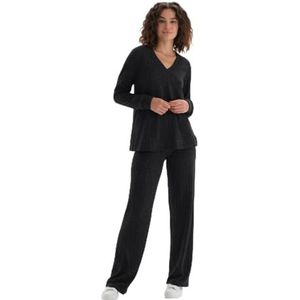 Dagi Joggingbroek met normale taille voor dames, gebreide broek, pyjamabroek, Antraciet, XL