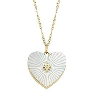 Fossil Ketting voor vrouwen Locket Collection White Mother of Pearl Chain Heart Necklace, Lengte: 406mm+60mm, Breedte: 17.8mm, Hoogte: 17.7mm, JF04430710