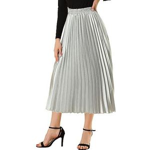 Allegra K Dames elastische taille party metallic glanzende accordeon geplooide midi-rok, Zilverkleurig., XS