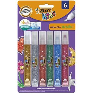 BIC Kids Glitterlijm Metallic - Verschillende Kleuren, Pak van 6 Stuks