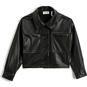 Koton Girl Crop Faux Leather Jacket Pocket and Button Detail, zwart (999), 11-12 Jaren