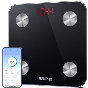 RENPHO Weegschaal, Bluetooth Personenweegschaal, Badkamer Impedantiemeter met 13 Lichaamsgegevens voor Fitness (BMI/Spier/Water/Lichaamsvet)