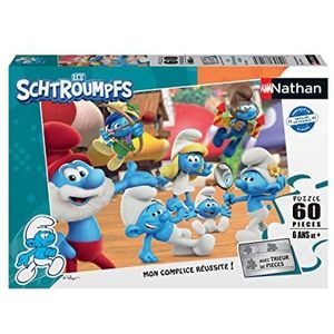 Nathan - Kinderpuzzel - 60 stukjes - De smurfen verzameld - Meisjes of jongens vanaf 6 jaar - Hoogwaardige puzzel - Dik en duurzaam karton - Actie & Avontuur - 86148