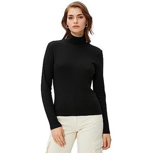 Koton Turtleneck T-shirt met lange mouwen voor dames, slim fit, 999 (zwart), XL