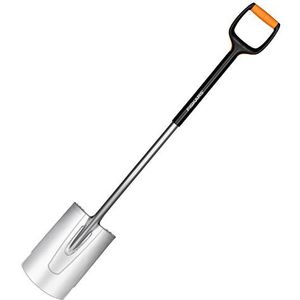 Fiskars Spade, tuingereedschap, voor zachte bodems zonder stenen, rond, lengte: 120 cm, staal/glasvezelversterkte kunststof, zwart/oranje, Xact, L, 1003681