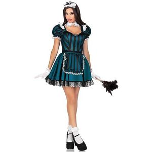 Leg Avenue 4 PC Victorian Maid, includes striped dress with jewel accent and built in petticoat, lace trimmed apron, collar, and head piece