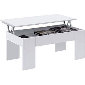 Verhogende salontafel, woon- of eettafel, LC-model, afgewerkt in Artik witte kleur, afmetingen: 100 cm (breedte) x 50 cm (diepte) x 45-56 cm (hoogte)
