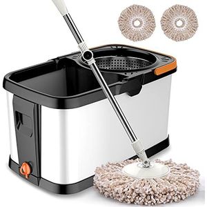 Mop en Emmers Sets, Spin Mop en Bucket Set voor het reinigen van vloeren, Set van 1x Mop, 1x emmer + 2 vervangende Mop Heads