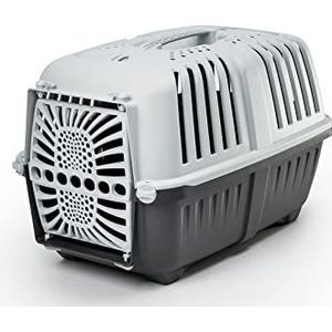 lionto hondentransportbox van stevig gerecycled kunststof, 48x31,5x33 cm, transportbox met handig sluitsysteem & handvat, ook geschikt voor katten & kleine huisdieren, tot 15kg, antraciet