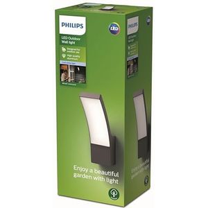 Philips Outdoor Splay Led-wandlamp, 12 W, antraciet, koudwit licht 4.000 K, IP44 beschermingsklasse, geïntegreerde lamp