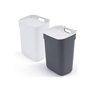 CURVER - Ready to Collect 2 x 10 l vuilnisemmer met wand- of deurhouder, ideaal voor keuken of badkamer, 100% gerecycled, deksel en zakring, kleur: