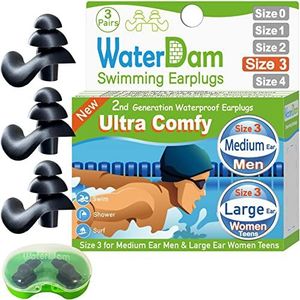 WaterDam Zwemmen oordopjes - Ultra comfortabele waterdichte oordopjes voorkomen zwemmers oor (medium en groot, zwart)