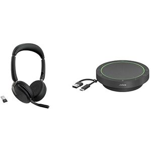 Jabra Evolve2 65 Flex - draadloze stereo headset met Bluetooth + Jabra Speak2 55 draadloze Bluetooth speakerphone - gecertificeerd voor Zoom en Google Meet (pack)