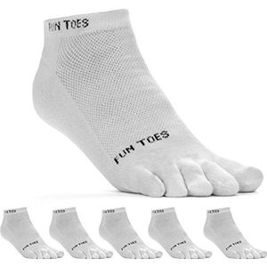 FUN TOES Heren teensokken Barefoot Running Pack van 6 paar, Wit, 44-47 EU