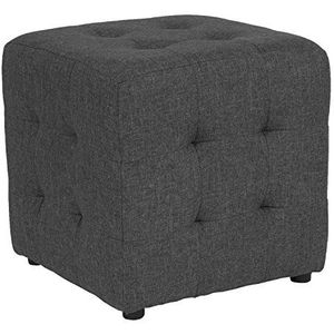 Flash Furniture Avendale Tufted Upholstered Ottoman Pouf in Beige Fabric-P modern 16""D x 16""W x 15.75""H Donkergrijze stof.