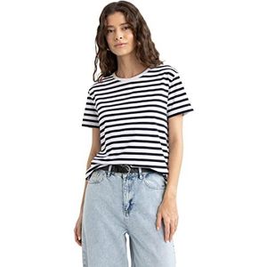 DeFacto Basic shirt voor dames, V-hals, casual tops, T-shirts, Donkerblauw, XS