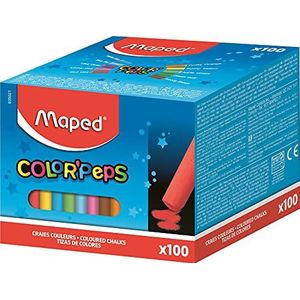 Maped - Fijn krijt voor schoolbord en natuurlijk leisteen – doos met 100 krijtjes in 10 heldere kleuren, 100 stuks (1 stuk)