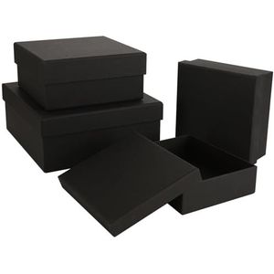 ASelected 4 stuks zwarte geschenkdoos geschenkdoos met deksel vierkante papieren geschenkdozen 4 verschillende maten Valentijnsdag, cadeau verjaardagen, feestdagen voor geschenken, bruidsmeisjes,