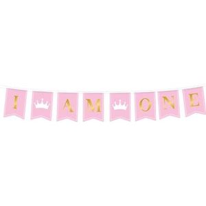 PD-Party 7024807 Decoratie Vlag Banier, Feest, Feestelijke Look - First Birthday Girl, Roze, 8.5cm Lengte x 8.5cm Breedte x 7.5cm Hoogte