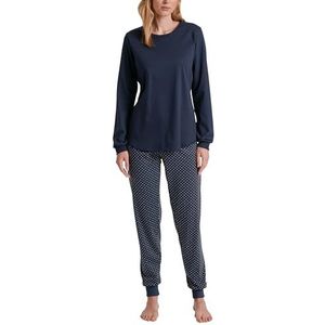 CALIDA Midnight Dreams Damespyjama, met manchetten, van 100% dik katoen, Peacoat Blue., 48-50
