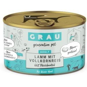 GRAU - het origineel - Natvoer voor honden - Lam met volkorenrijst, 6 verpakking (6 x 200 g), monoproteïne, glutenvrij, voor volwassen honden