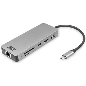 ACT USB C Docking Station 8-in-1 met aluminium behuizing, 4K @ 30Hz HDMI, 3-poorts USB 3.0, USB type C 100W PD, LAN, SD/Micro kaartlezer, aansluiting van een extra monitor op een laptop - AC7092