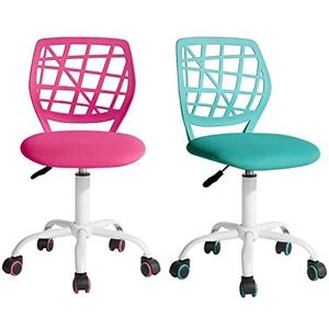 FurnitureR 2 stuks Home Office-stoel, ergonomische verstelbare hoogte draaibare rolstoel, computerstoel voor thuis, kantoor en studie, metaal, roze, turquoise, 38,5 cm x 40 cm x 75-87 cm