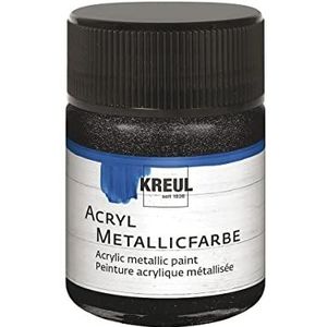 KREUL 77585 - Acryl metallic verf, 50 ml glas in metallic zwart, glamoureuze acrylverf op waterbasis met metallic effect, romige dekking, sneldrogend en watervast