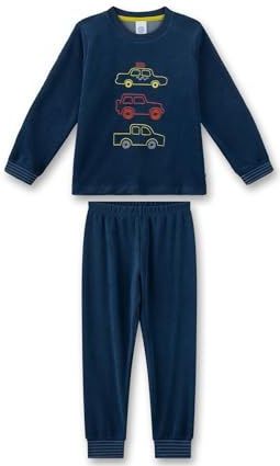 Sanetta Jongenspyjama blauw | Hoogwaardige en comfortabele katoenen badstof pyjama voor jongens. Lange mouwen pyjama met automotief | Pyjamaset voor jongens, blauw, 92 cm