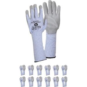 TK Gloves Shark Blue Long/montagehandschoenen, snijbescherming met verlengde manchetten, maat 09, 12 paar, montagehandschoenen, snijbestendige handschoenen, werkhandschoenen